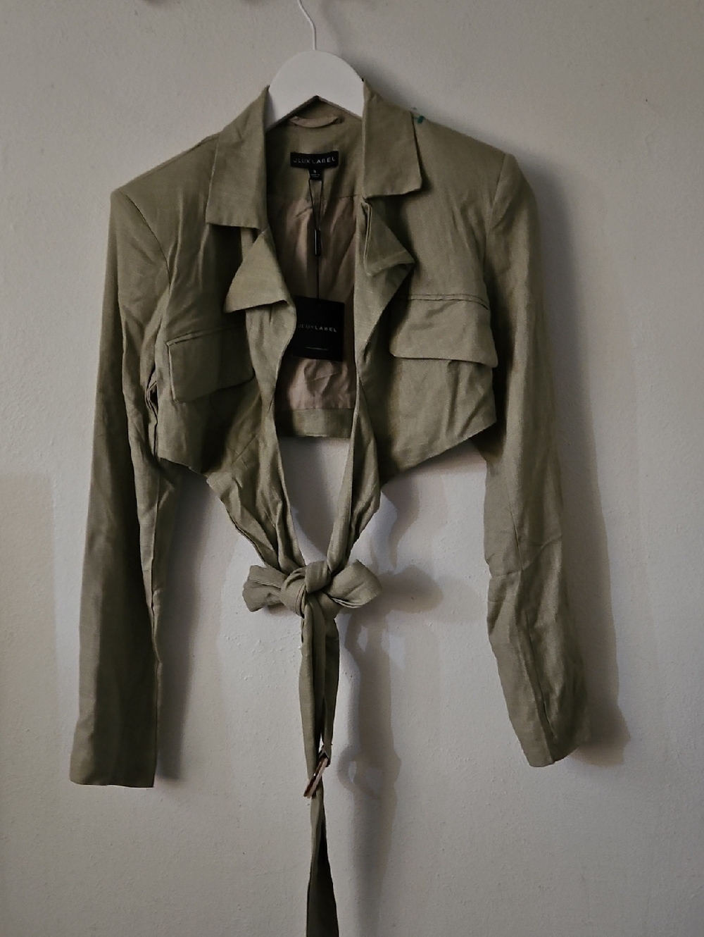 JLuxlabel Olive Cropped Tie-Front Blazer S